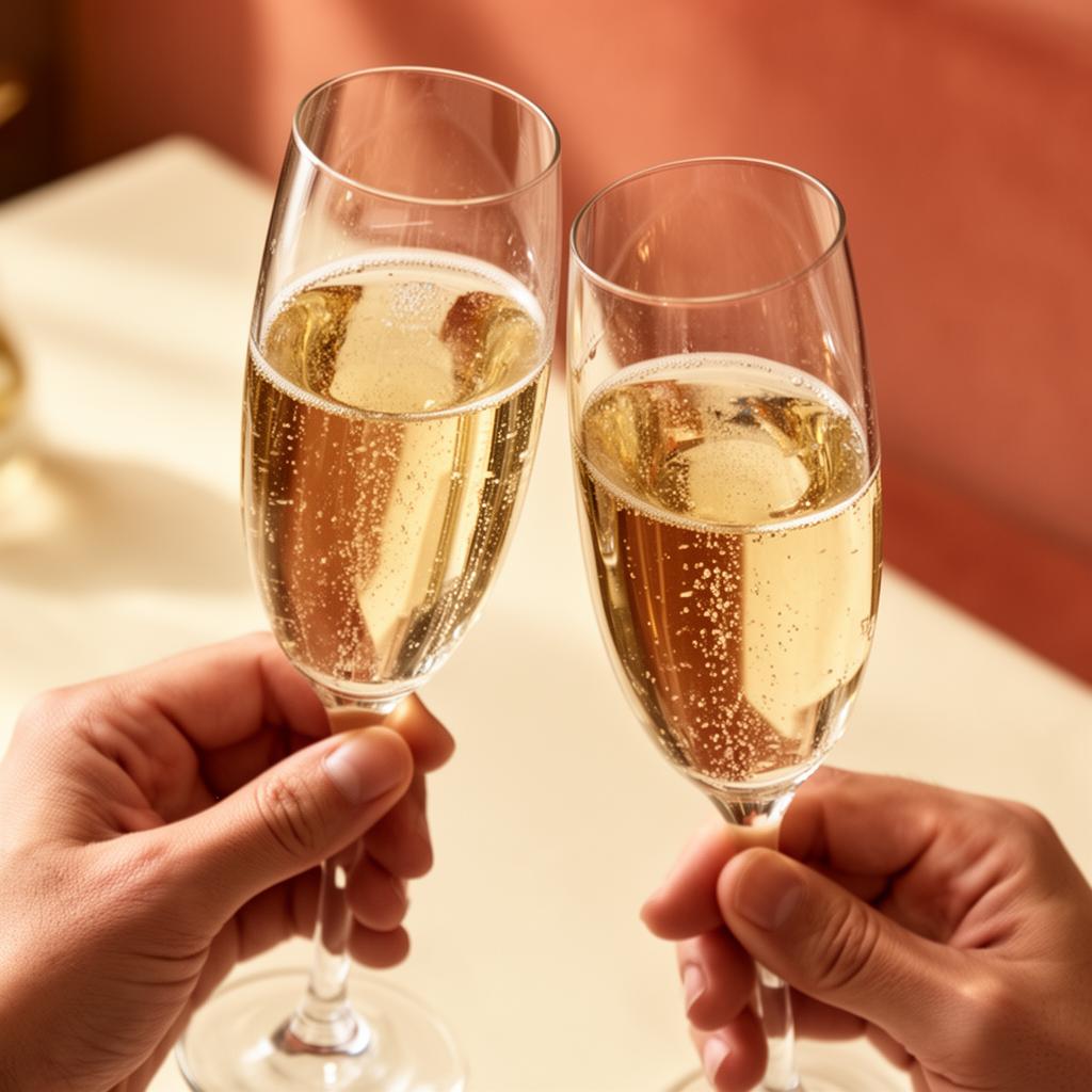 Two glasses of prosecco being toasted